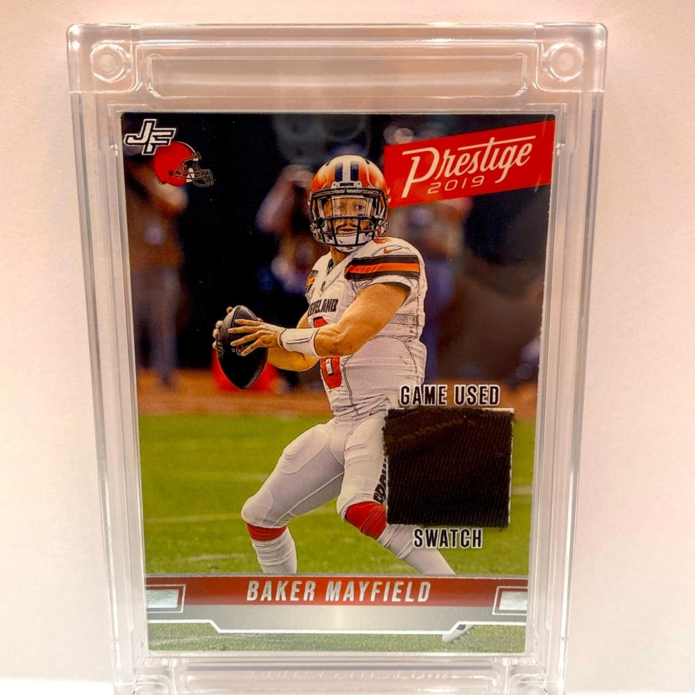 2019 Prestige Baker Mayfield Game Used Swatch Jersey Fusion (MISC14)